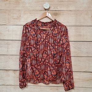 Lucky Brand Peasant Top Long Sleeve Maroon Medium